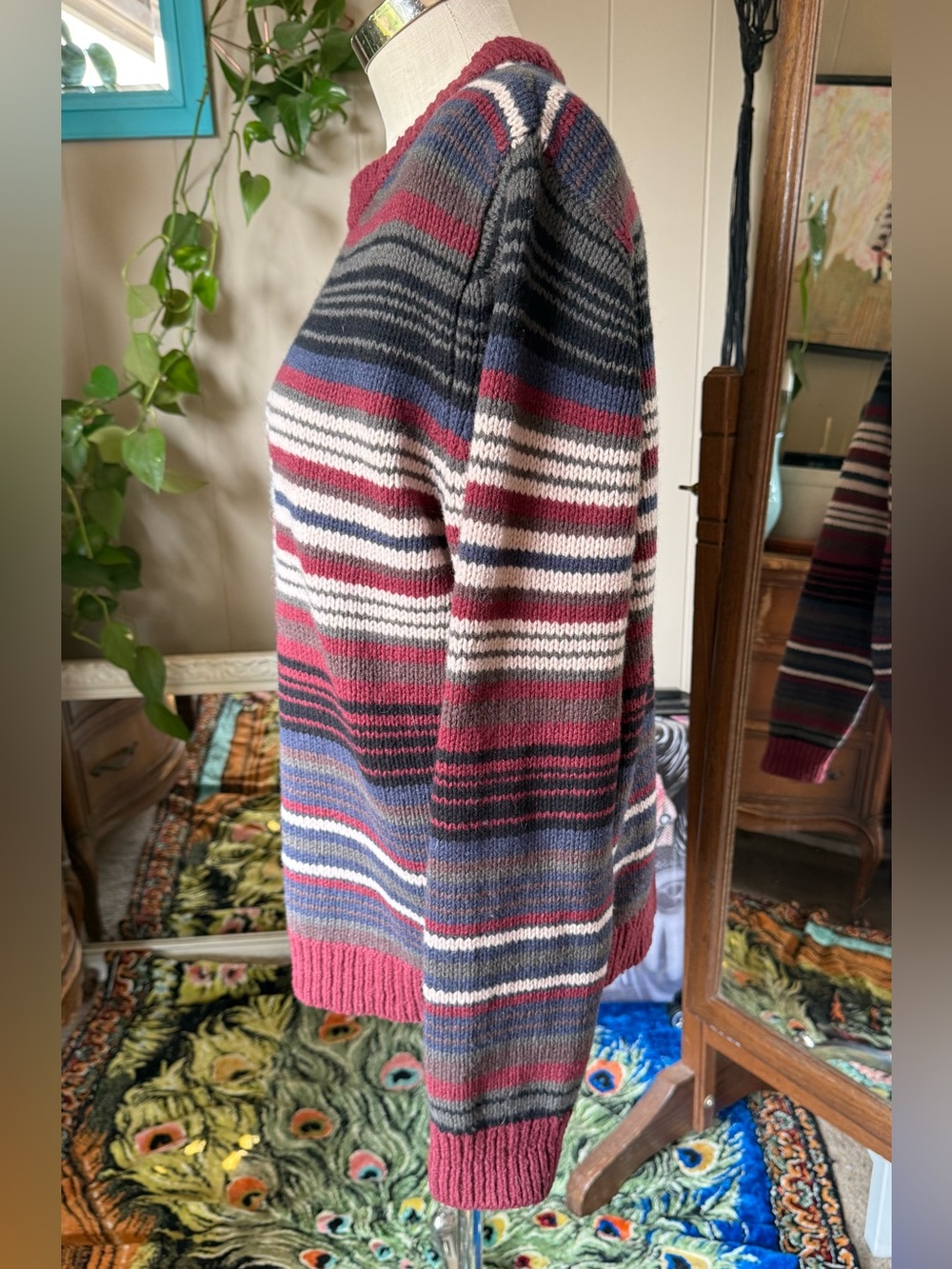 L.L. Bean 100% Lambs Wool Men's Multicolor Striped Sweater Size L - Picture 6 of 8